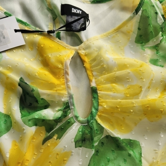 DKNY Flutter-Sleeve Clip-Dot Smock-Waist Dress Size 12 NWT - Picture 14 of 15